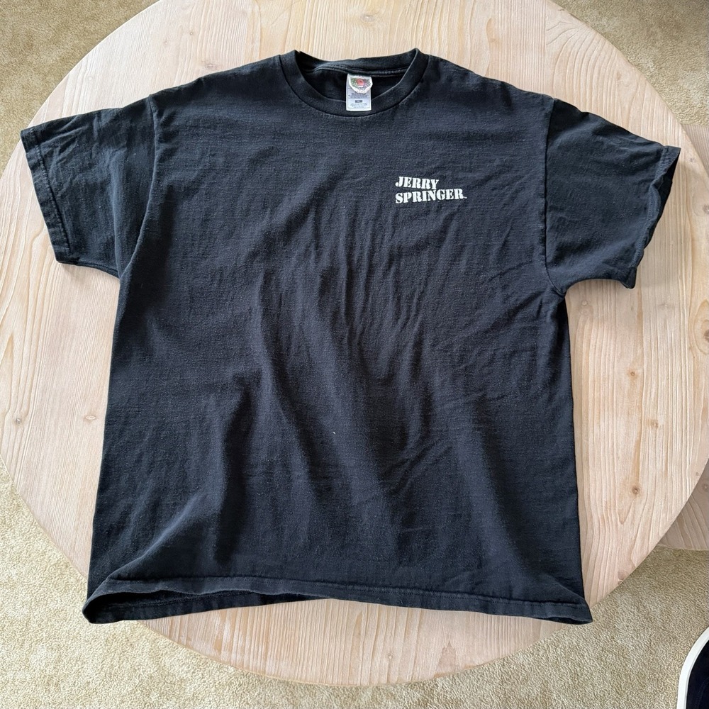 Vintage 90s Jerry Springer Show Security Black XL T-Shirt Faded - Picture 4 of 6